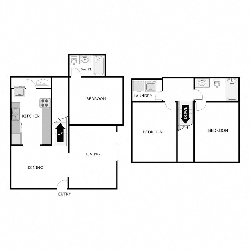 Floor plan for 3 beds, 2 baths, 1265 sqft